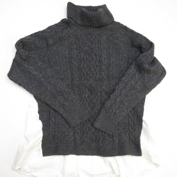 By Anthropologie Mixed Media Turtleneck Cable Sweater Dark Grey XS - Picture 5 of 9